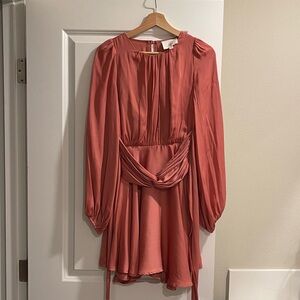 Women's Silk Dusty Rose Long-Sleeve Mini Dress